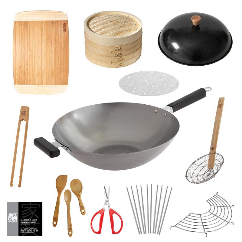 Joyce Chen Professional Series Uncoated 14" Wok Bundle, 12 Piece