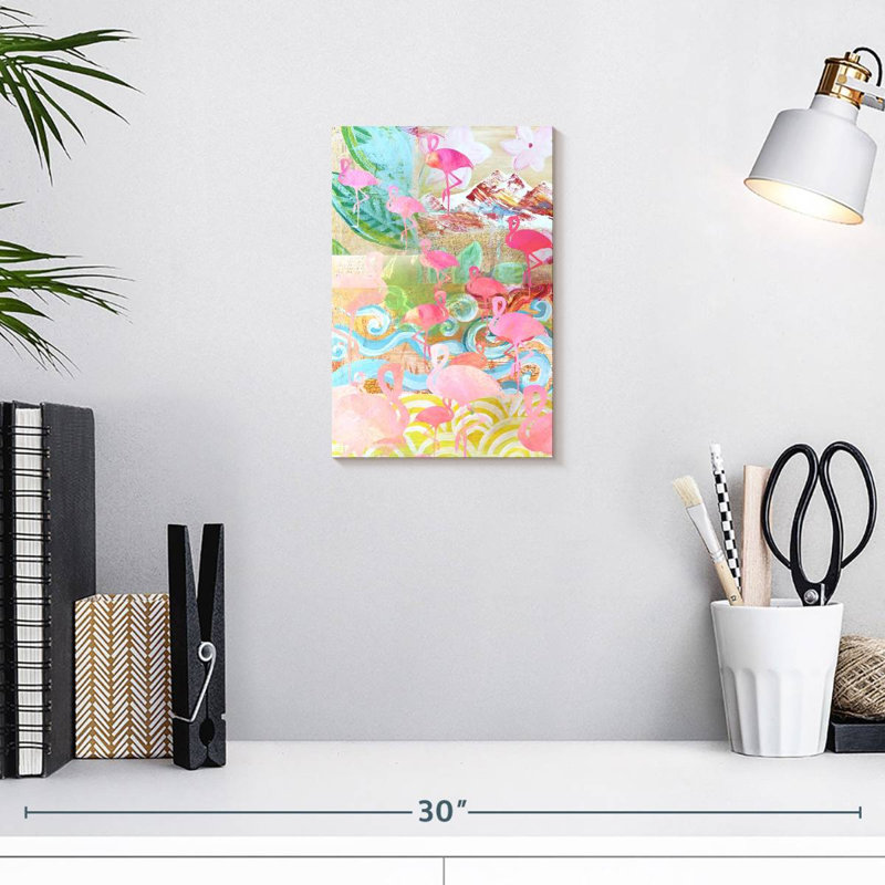 Flamant rose collage, H 12 po x l 8 po