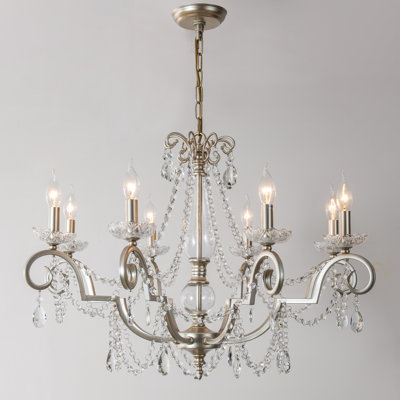 8-Light 32.3" Traditional Candle Style Chandelier with Crystal Accents