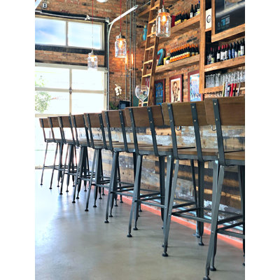 Lincoln Solid Wood Back & Seat 29" Metal Frame Bar Stool