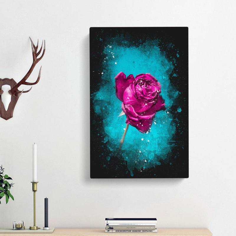 Fuscia Pink Dying Rose - Wrapped Canvas Painting, 60cm H x 40cm W x 3cm D