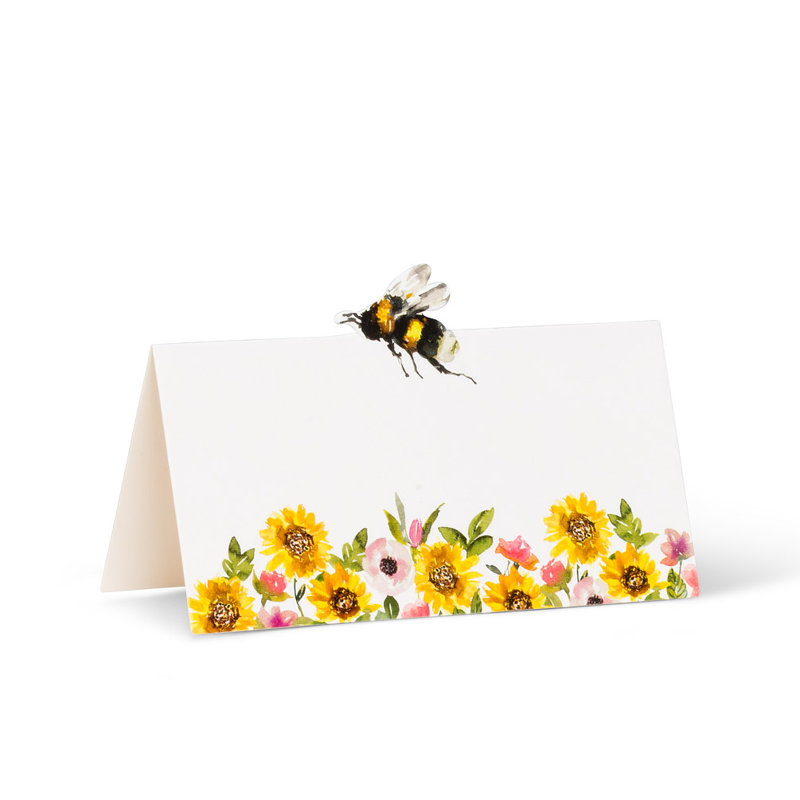 Placecard plié tournesol et abeille. 12 pièces