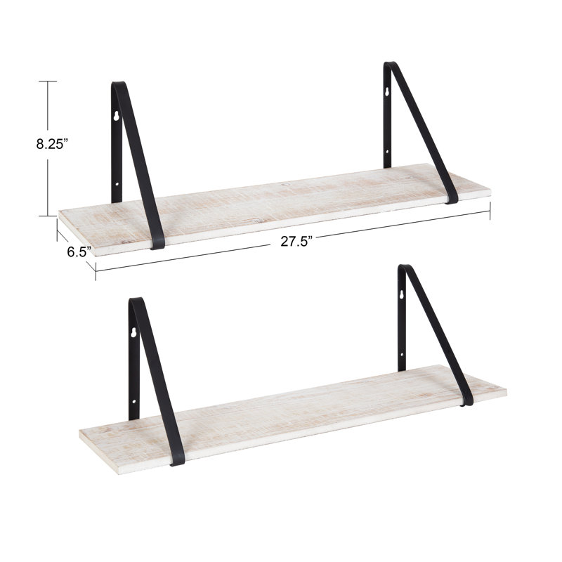 Tablette de support en sapin Mcmartin, Blanc délavé / noir, H 8,26 po x l 27,55 po x P 6,89 po