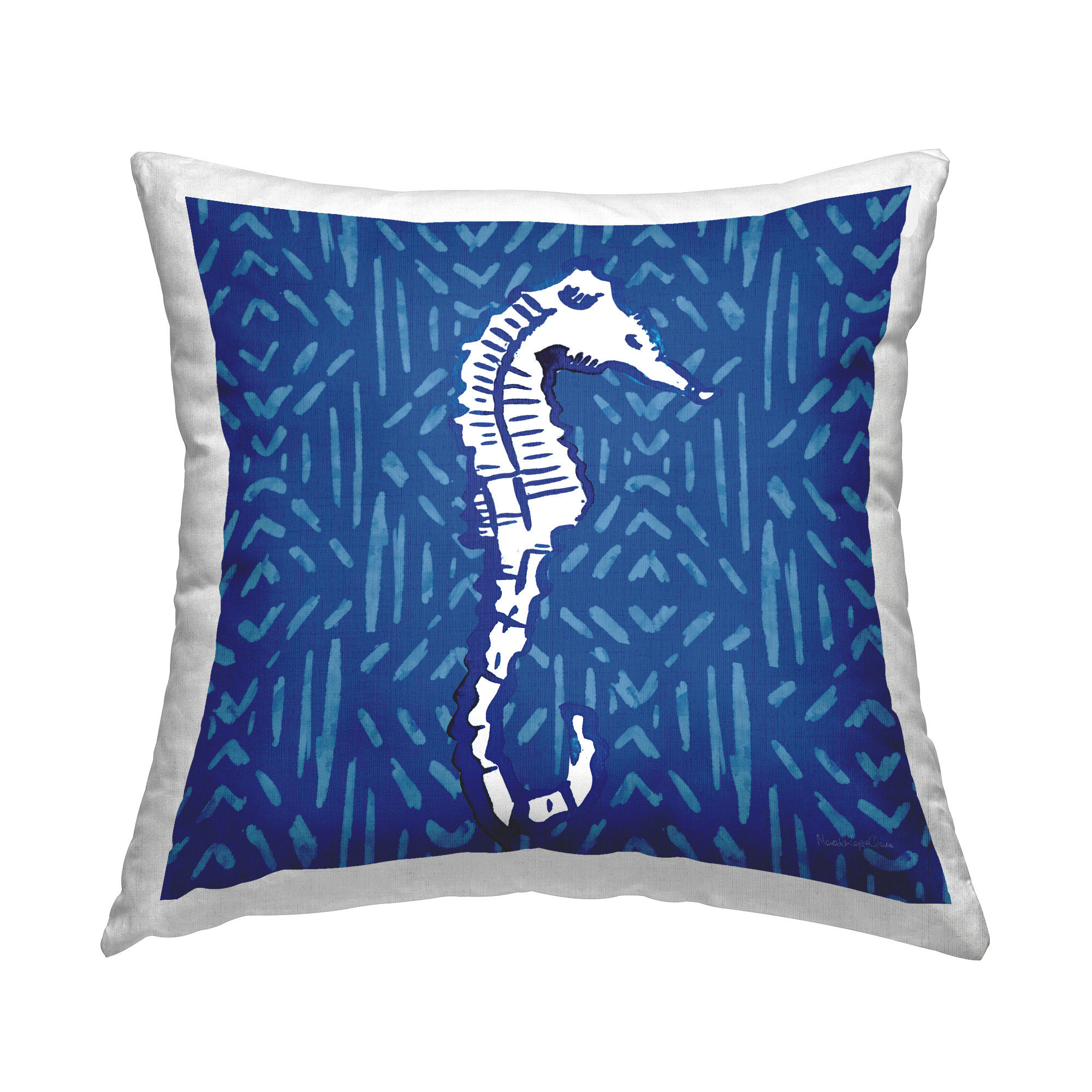 Stupell Industries White Seahorse Aquatic Blue Diamond Pattern Printed