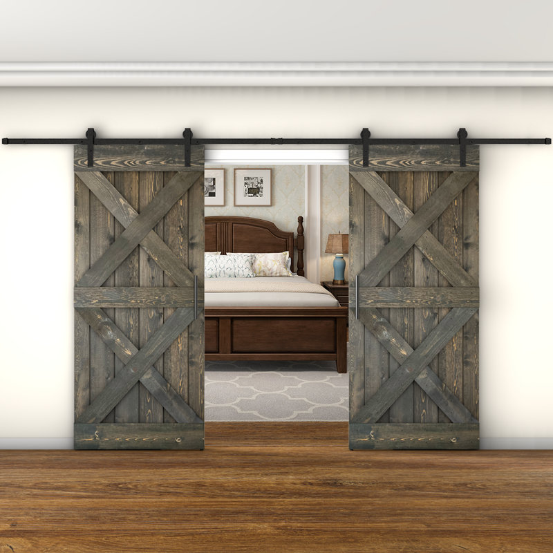 Porte de grange coulissante à panneaux en bois X Series avec trousse de quincaillerie d'installation (DIY) 2 6, 60 po x 84 po