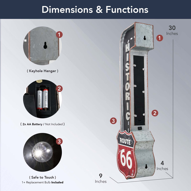 Enseigne lumineuse DEL Trinx Historic Route 66 - 2,2 po x 1,6 po x 1,6 po
