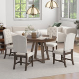 Tonecia 5-Piece Retro Style Functional Extendable Dining Set,Round Table with Leaf+4 Upholstered Chairs
