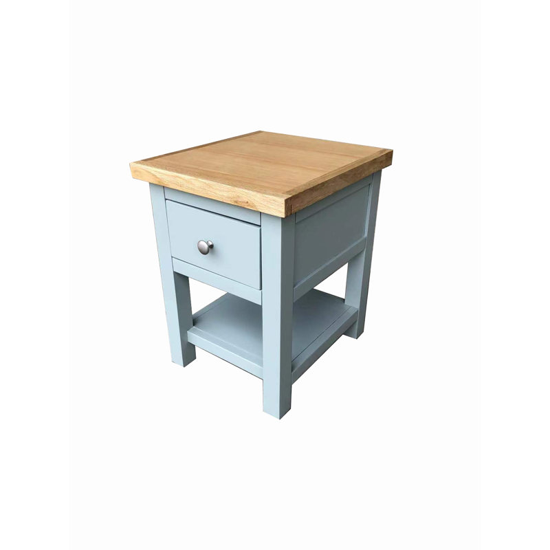 Zeb 36cm W Solid Wood Bedside Table, Blue