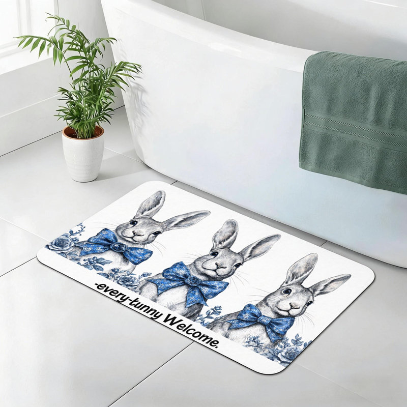 Tapis de bain rétro bleu antidérapant 24 x 36