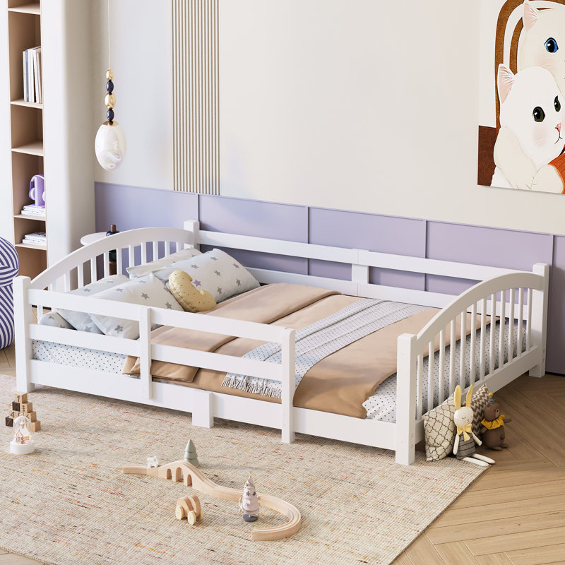 Lit plateforme en bois pour enfants avec garde-corps de sécurité pour chambre d'enfants, Complète, Blanc