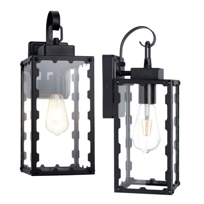 Lanterne murale d'extérieur noir mat, applique murale d'extérieur câblée, luminaire de véranda de ferme à douille E26, lampe d'extérieur en métal et verre transparent pour porte d'entrée, garage, patio