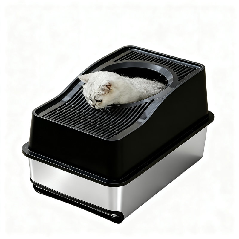 Stainless Steel Litter Box, 60*40*40CM outer stainless steel basin 20CM, Black