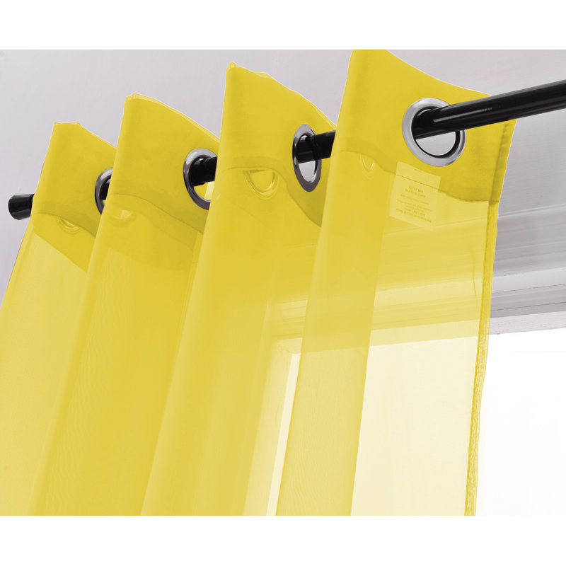 Panneau de rideau de fenêtre uni à oeillets en toile de serie Hills, Jaune fluo, L 54 po x L 90 po