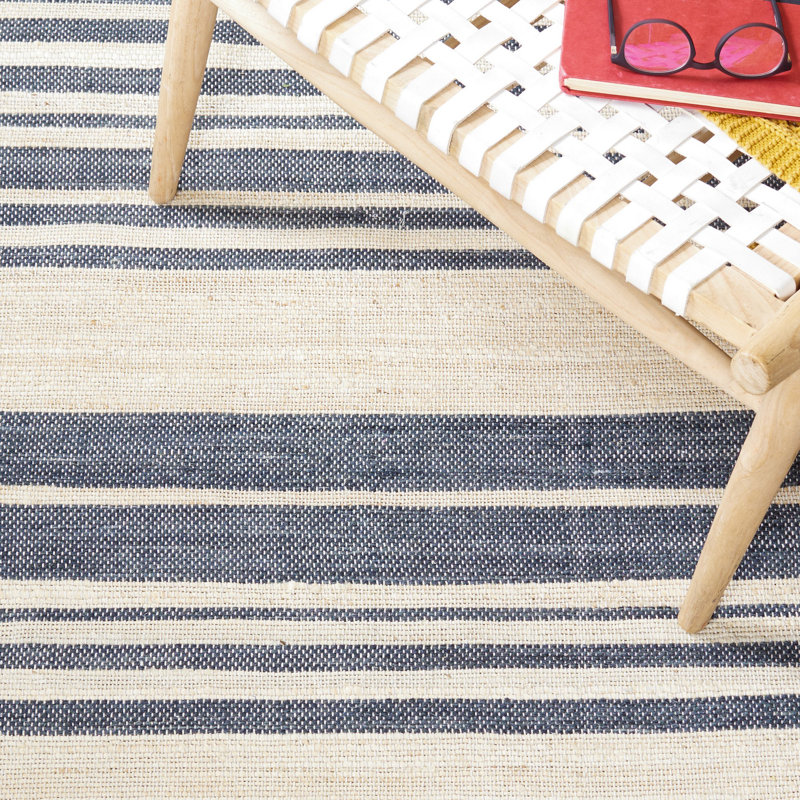 Fitzpatrick Hand Woven Jute/Wool Striped Rug in Ivory/Charcoal, Rectangle 5' x 8'