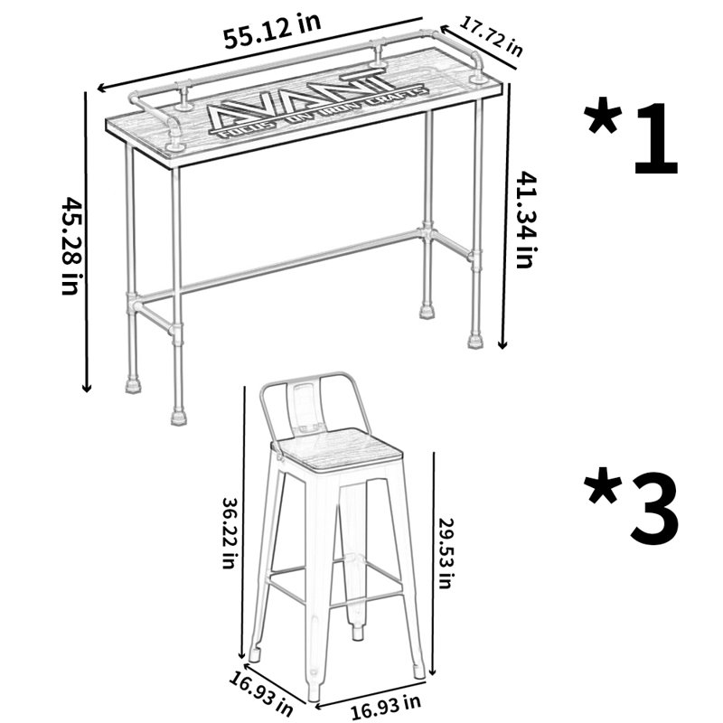 Ensemble de salle à manger rectangulaire Kalvyn l 17,72 po, H 45,28 po x L 55,12 po x l 17,72 po