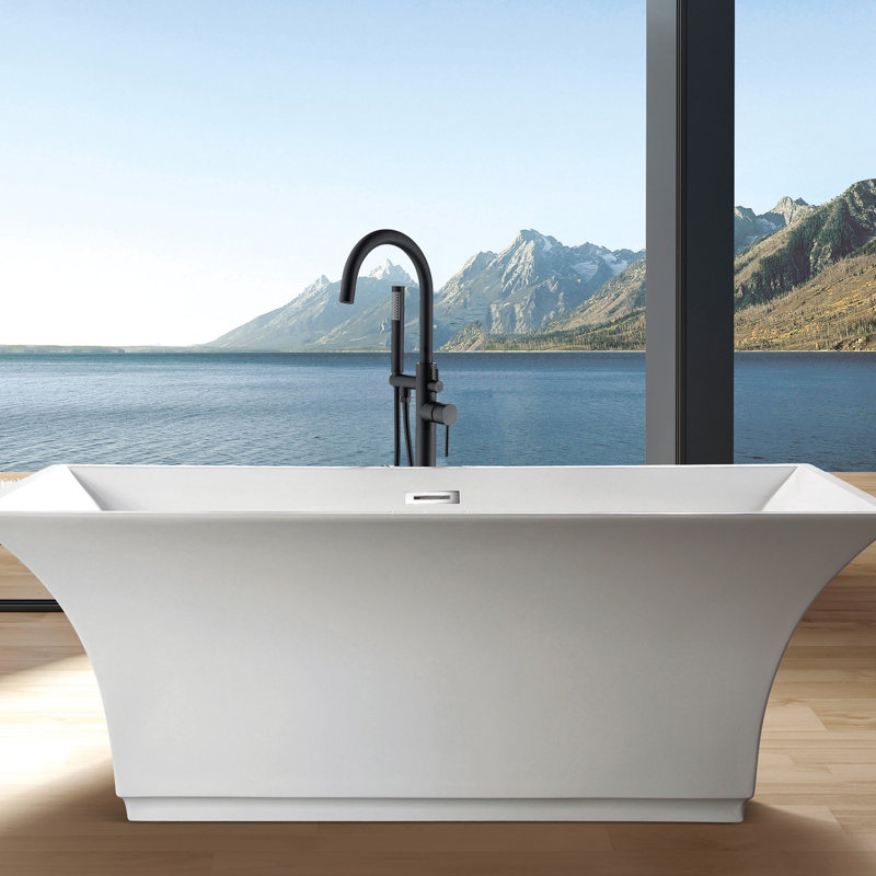 Modern Matte Black Freestanding Bathtub Faucet With Hand Shower Feature