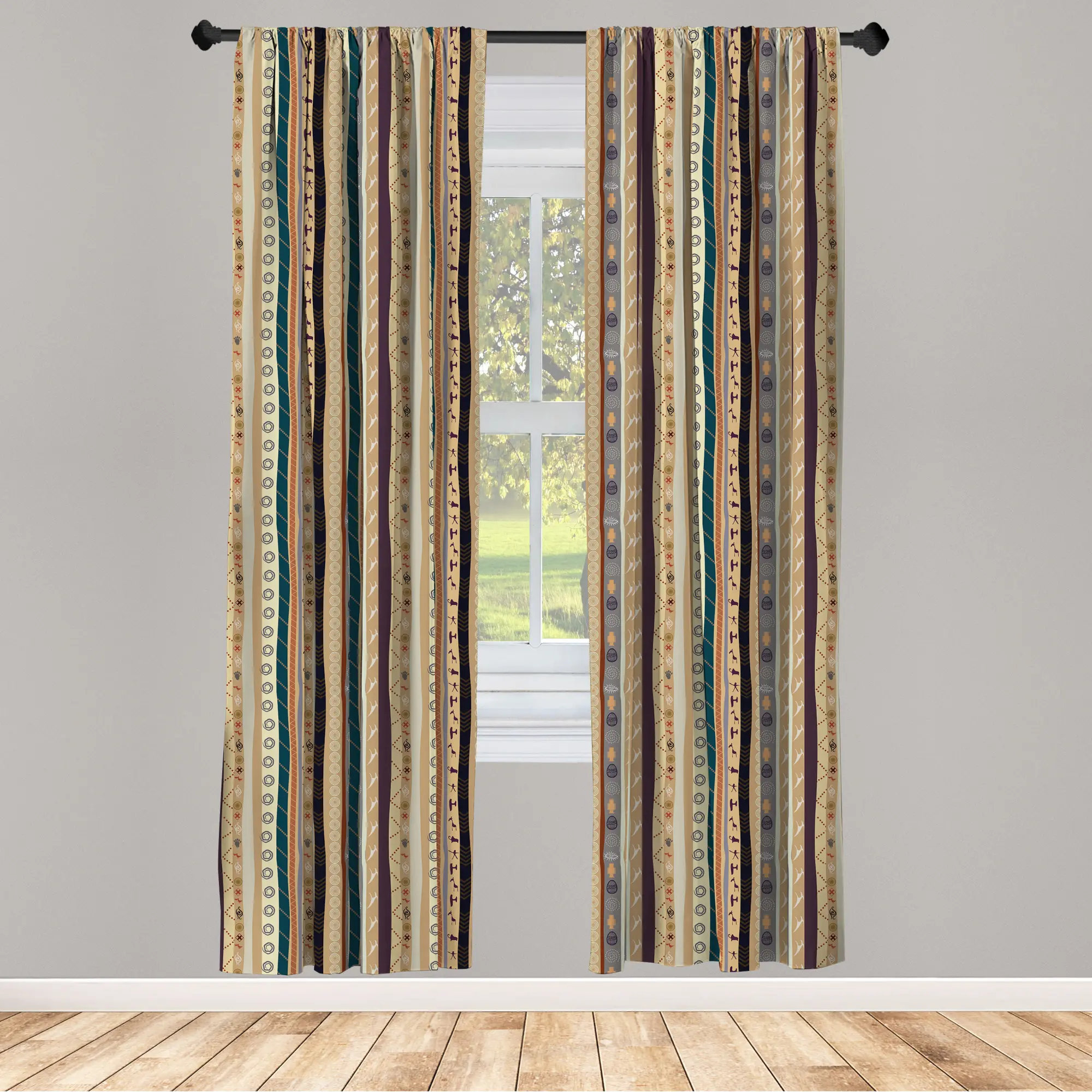 Tribal Striped Semi-Sheer Rod Pocket Curtain Panels (Set of 2) East Urban Home Size per Panel: 28 x 63