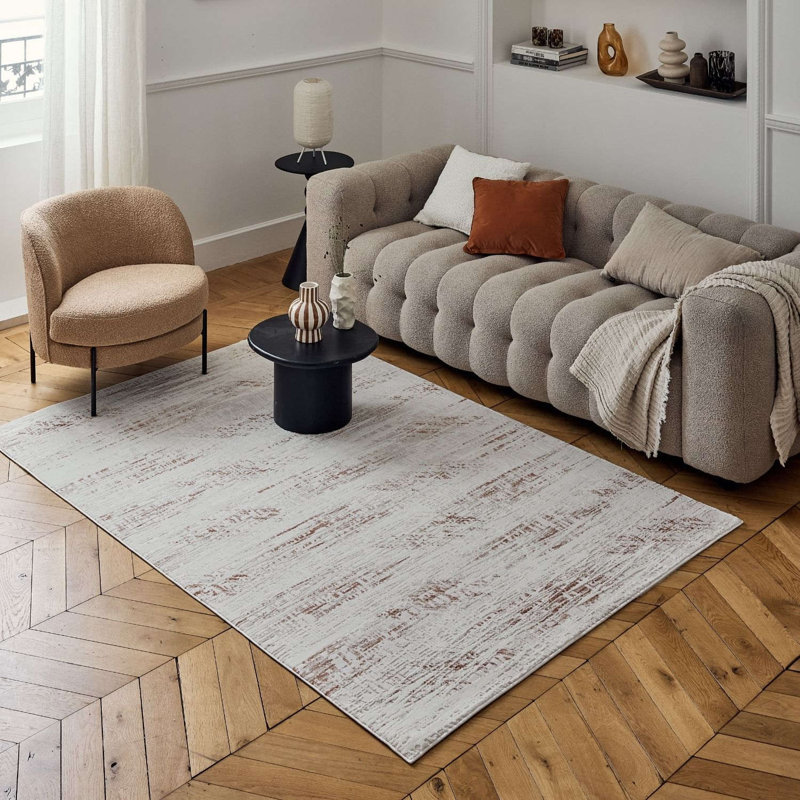 Carmel Modern Abstract Cream/Orange Area Rug, Rectangle 80 x 150 cm