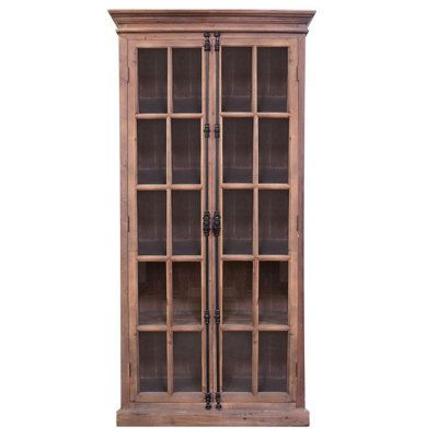 Armoire de 88 pouces de hauteur, 4 portes françaises à panneau de verre, moulures couronnées