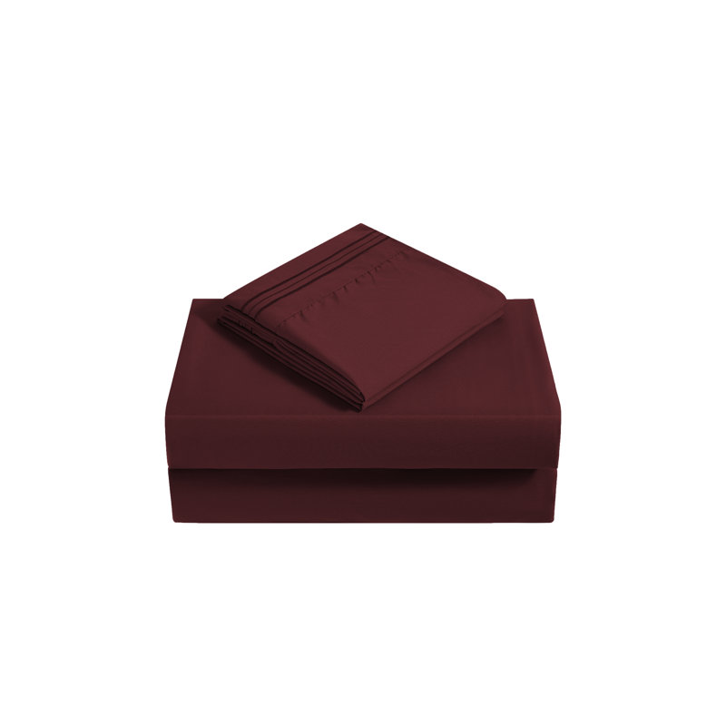 Rayon Sheet Set, Burgundy, Split king Sheet Set+2 Fitted Sheets+2 Pillowcase