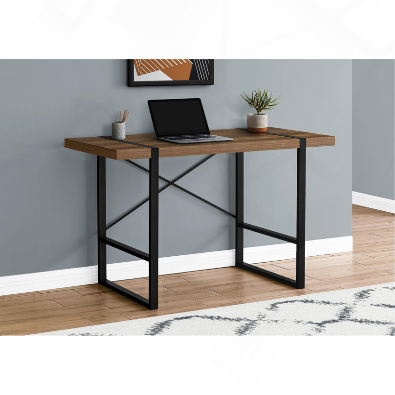 Bureau d'ordinateur, bureau personnel, ordinateur portable, L 48 po, travail, stratifié noyer, métal noir, contemporain