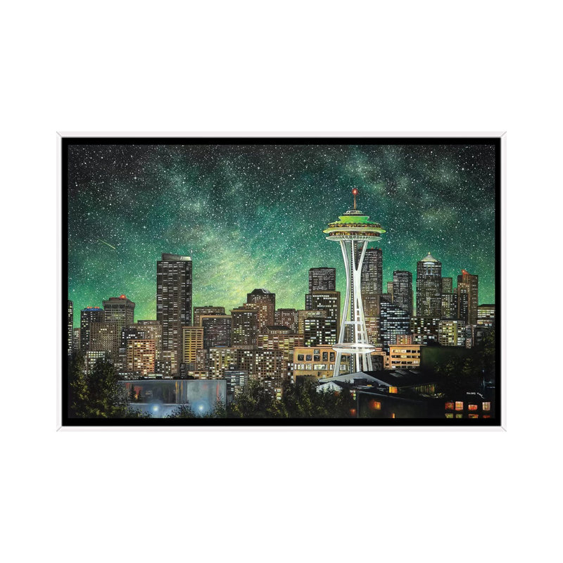 Green Seattle 1 Piece Wall Art on Canvas, 101.6 cm H x 66.04 cm W, White Framed