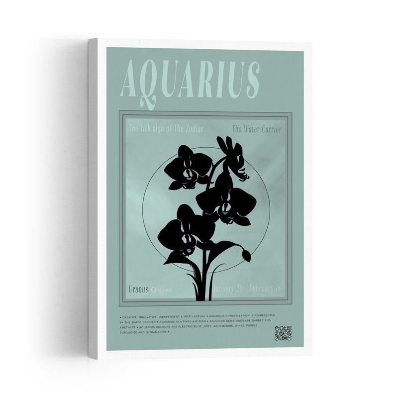 Aquarius Orchid Zodiac Abstract Contemporary Orchid Flower Landscape Wall Art Print 1 Piece Wrapped Canvas Wall Art