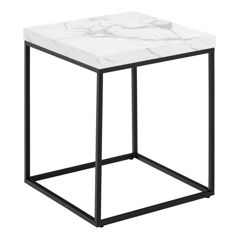 Barossa Coffee Table with Top & Black Steel Base, White Marble, 45cm H x 40cm L x 40cm W