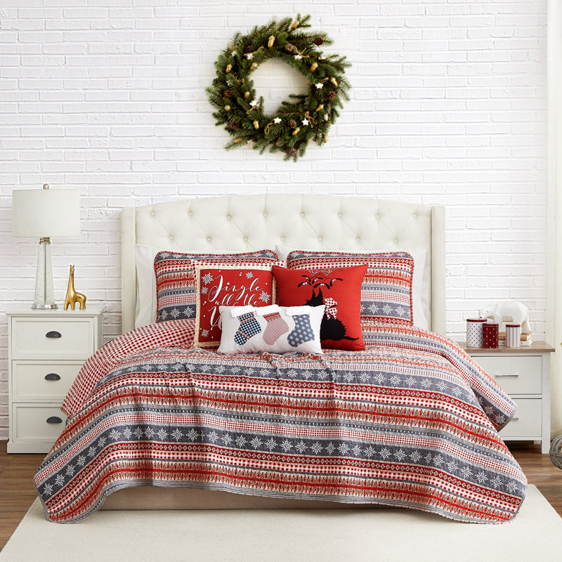 Ensemble de courtepointe réversible en microfibre Cozy Cottage, Courtepointe pour grand lit + 5 pièces supplémen