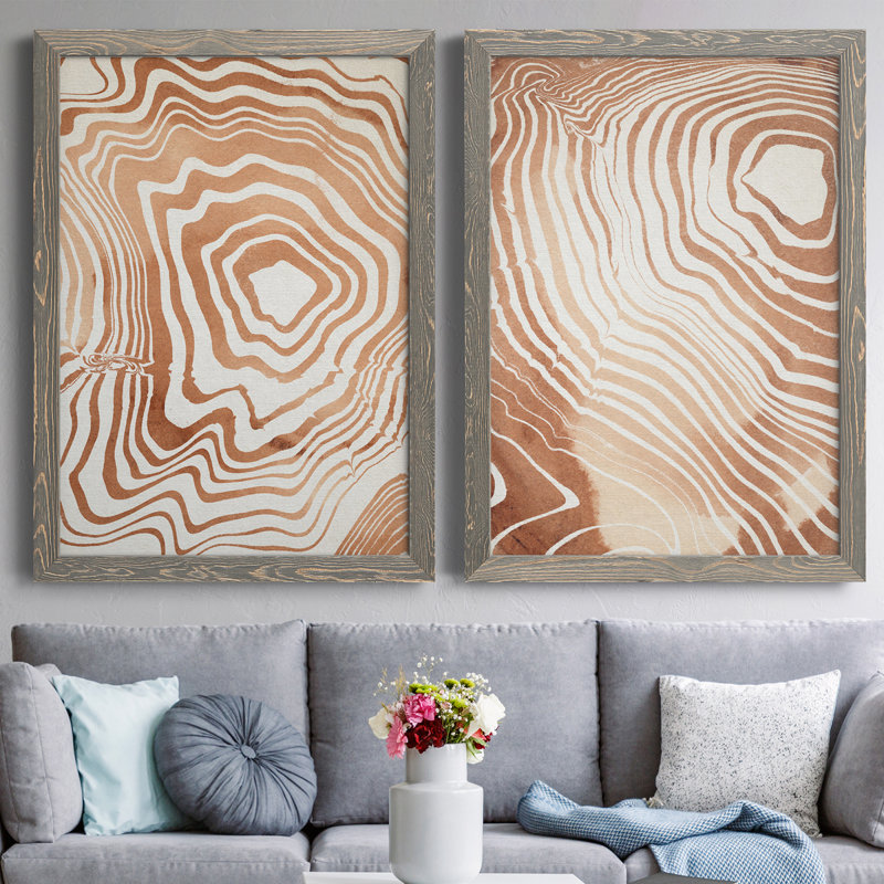 «Wood Grain Suminagashi I», ensemble de 2 impressions encadrées, H 31,5 po x l 47 po x P 1,5 po, Toile avec cadre gris