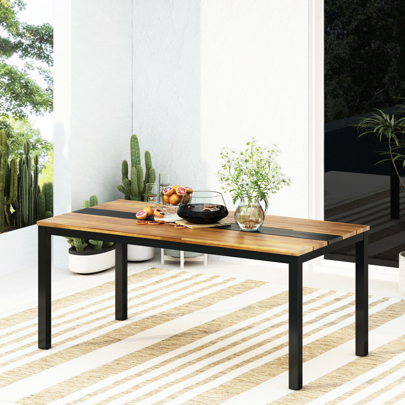 Wood Dining Table With Black Panel, Main Colour, 64.13 Lb, 69 In Depth, 35 Width, Understated Style, Some Assembly Required And Powder - Coated Frame Table, 29.5 Height, Classic Slat Panelling, Exotic