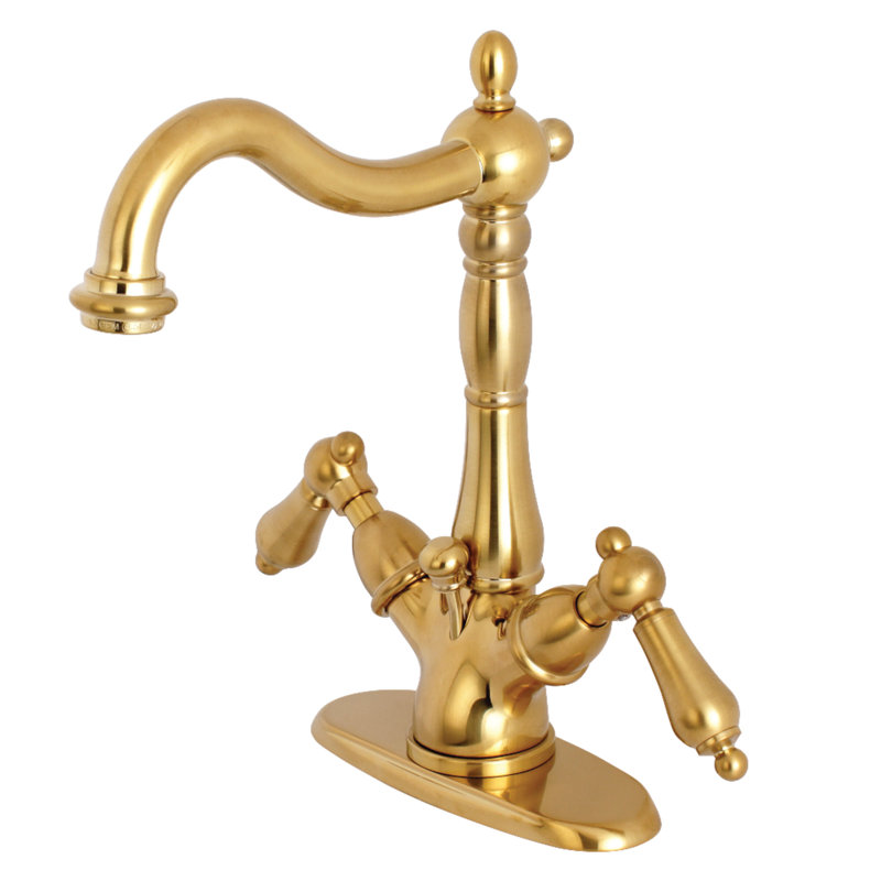 Kingston Brass Heritage Two-Handle 1-or-3 Hole Deck Mount Bathroom Faucet with Brass Pop-Up