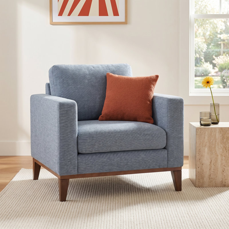Libra Upholstered Armchair, Sky Blue Performance Basketweave