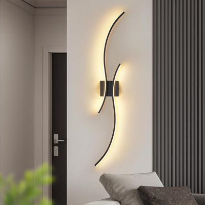 2-Light Black Wavy LED Flush Mounted Sconce
