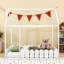 Structure de lit double en bois avec clôture, toit
