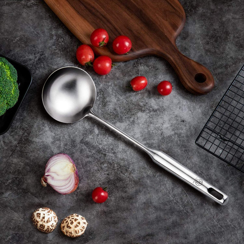 RJ Legend 14.2" Stainless Steel Silver Soup Ladle with Ergonomic Handle