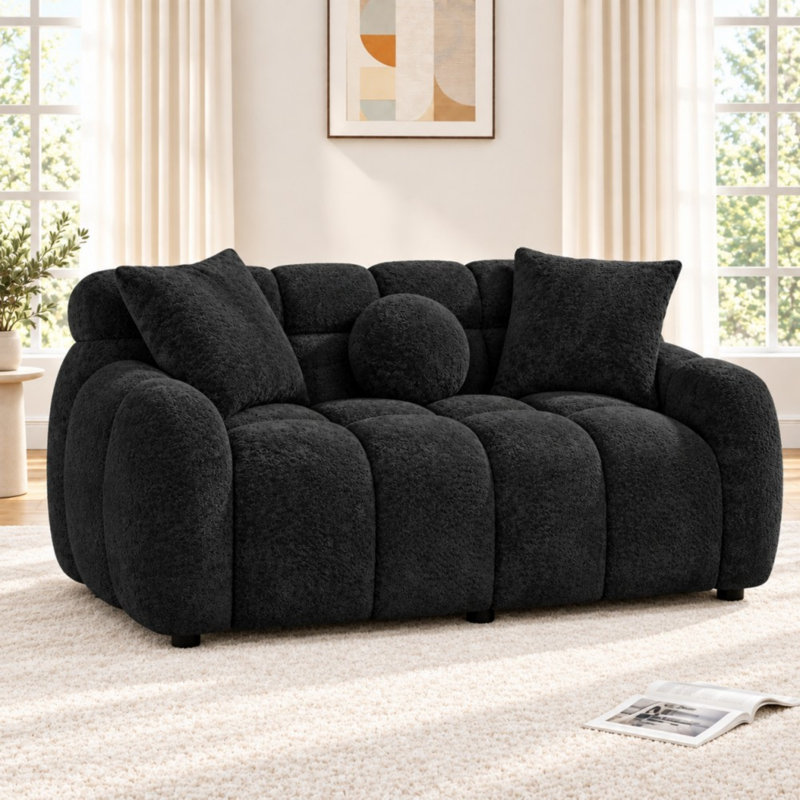 64.7" Teddy Upholstered Bubble Tufted Loveseat Sofa, Black