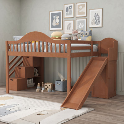 Loft Bed with Storage Stairs, Slide and Built-In Wardrobe