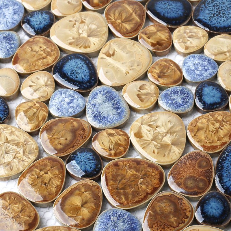 Carreau de mosaïque 12 po x 12 po, Bleu marine / brun / beige