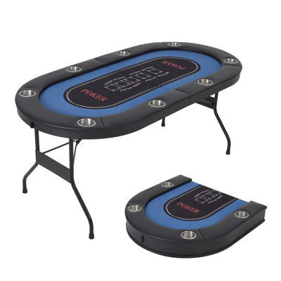Foldable Poker Table for 8-10 Players, Portable Game Table with Padded Rail & Deepened Cup Holders, Fold Lock Latch, for Texas Hold'em, Blackjack, Parties & Family Gatherings