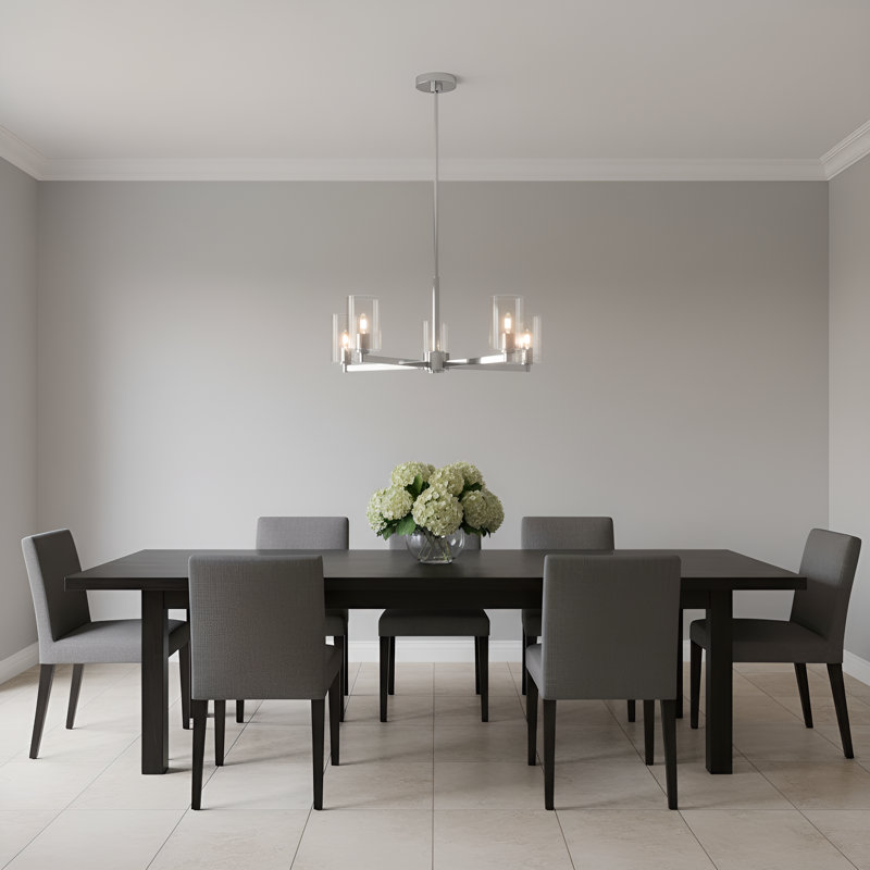 Fullton Dining Room Chandelier With Clear Shade, 5 Lights, 10.375" H x 27.125" W x 27.125" D, Chrome
