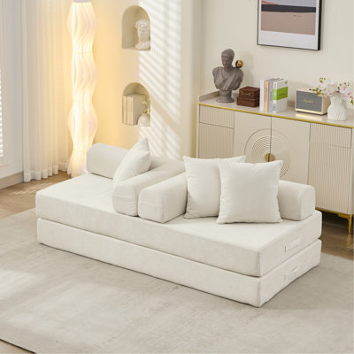 Plancher polyvalent avec matelas, canapé pliable en chenille confortable pour le salon, accoudoirs beige espace, canapé-lit convertible, tissu respirant, installation rapide