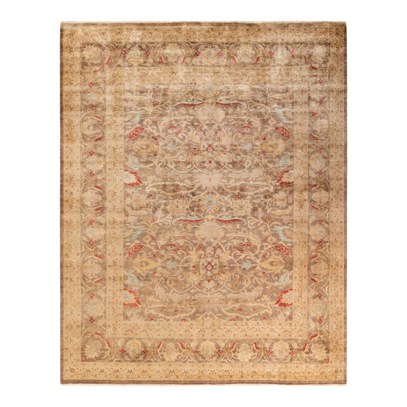 Tapis unique en laine noué à la main Squyres Eclectic - brun / beige / rouge, 8 pi 1 po x 10 pi 1 po