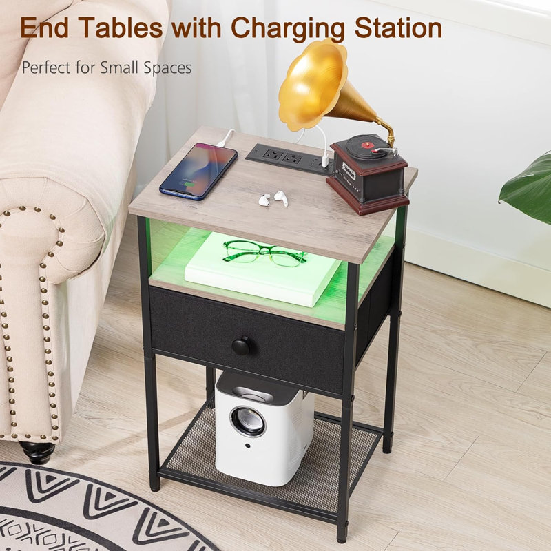 Kiler 15.35'' W Metal Nightstand, Black/Beige