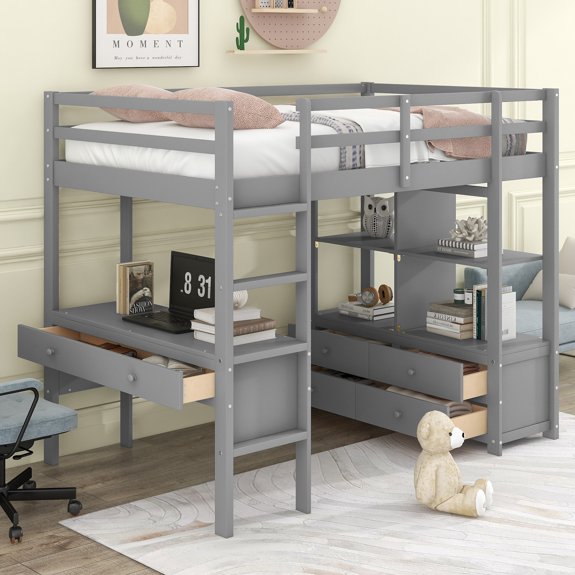 Harriet Bee Erjon Kids Full Loft Bed with Drawers & Reviews | Wayfair