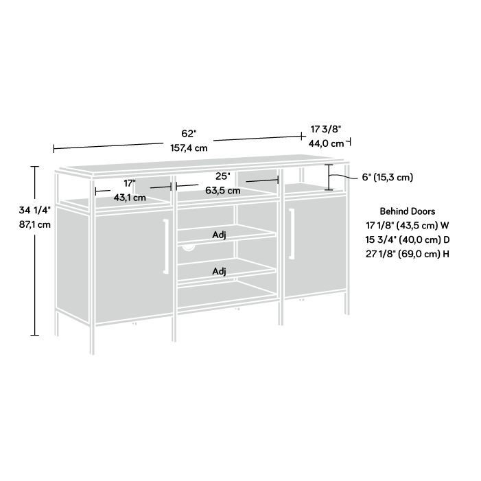 Grand Walnut and Black Metal TV Stand with Adjustable Shelves