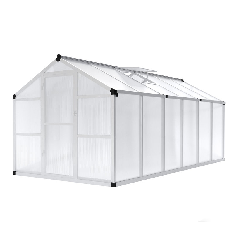Large Walk-In Heavy Duty Polycarbonate Greenhouse for Outdoors with Aluminum Frame, Quick Setup, Roof Vent, Adjustable Windows & Lockable Door for Garden or Backyard, 8x12 FT  