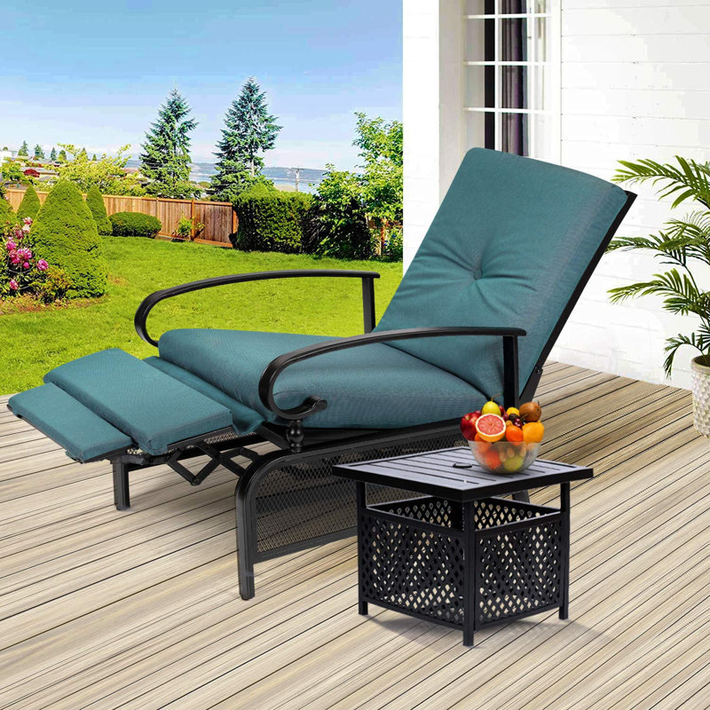 Chaise de patio inclinable avec coussins, Bleu