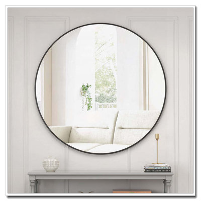 Wall Mirror 39 Inch Black Circular Mirror Metal Framed Mirror Round Vanity Mirror Dressing Mirror, for Bathroom, Living Room, Bedroom Wall Decor