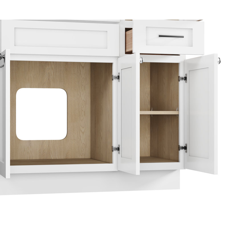 Disar 51'' Single Bathroom Vanity With Right Linen Tall Cabinet Dovetail Solid Wood Drawer Carrara Quartz Top, White